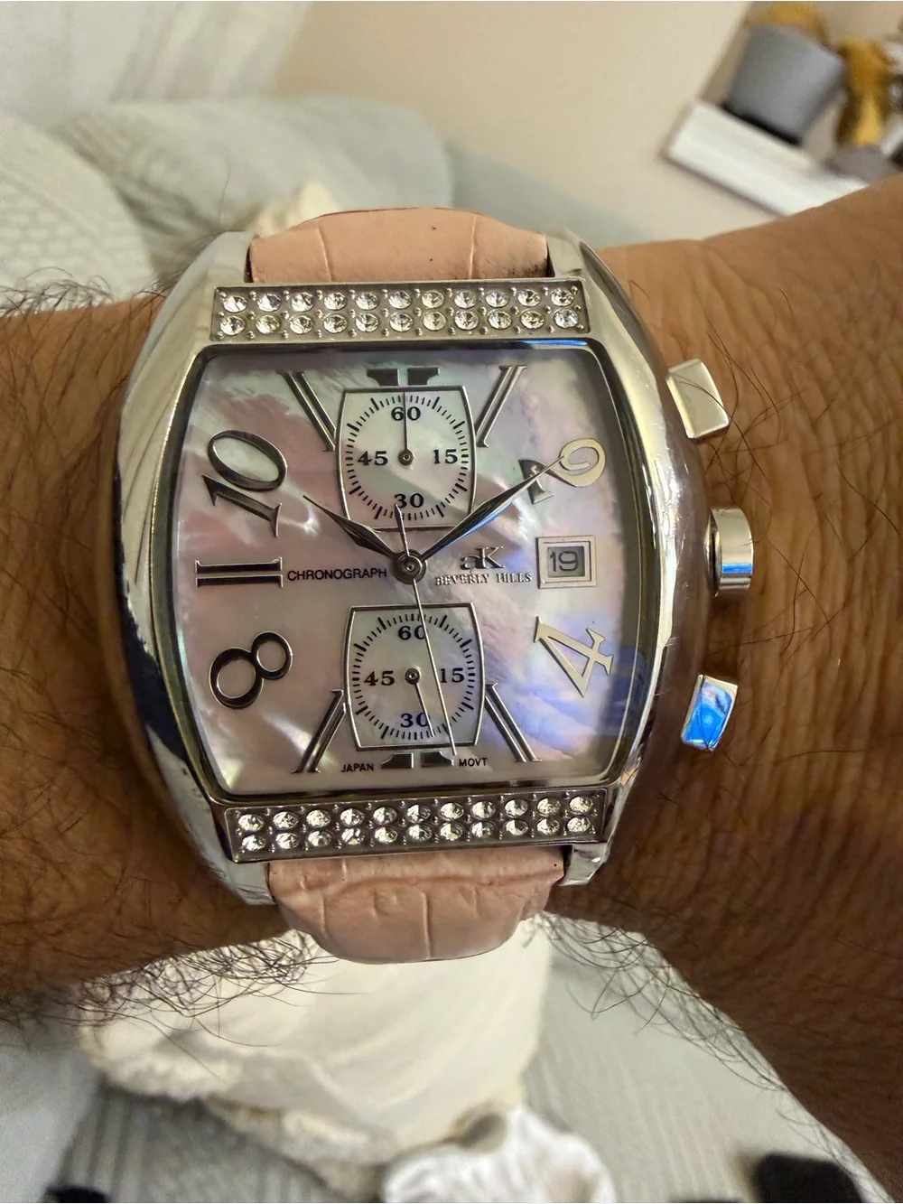 Adee Kaye Beverly Hills Sport Chronograph Pink MOP Swarovski Crystal Watch